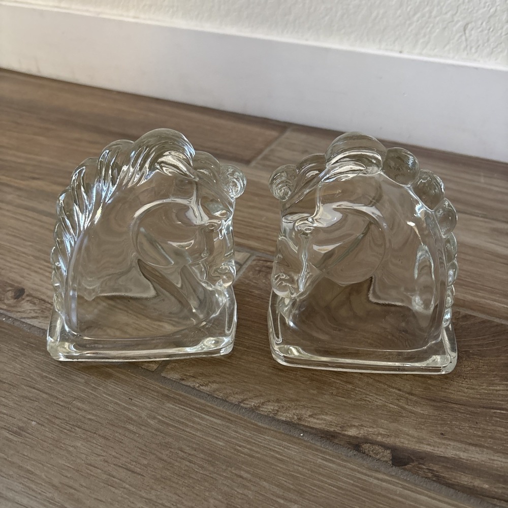 Federal Glass MCM Vintage Art Deco Horse Head Bookends Pair of 2